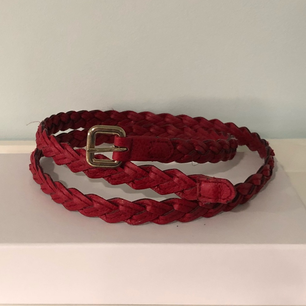 Red braided gold buckle belt